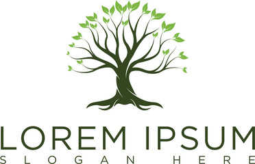 Minimalist tree logo green tree with elegant silhouette and leaves symbolizes growth, eternity of life and balance of nature. Modern design, suitable for eco-friendly business, organic farming