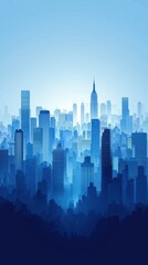 Naklejka premium Panoramic view of a serene city skyline in blue tones