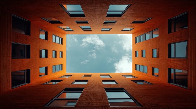 Urban Courtyard Windows Skyward View - Powered by Adobe