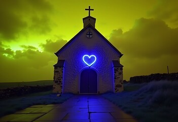 Fototapeta premium Charitable Church with soda bread during neon lights
