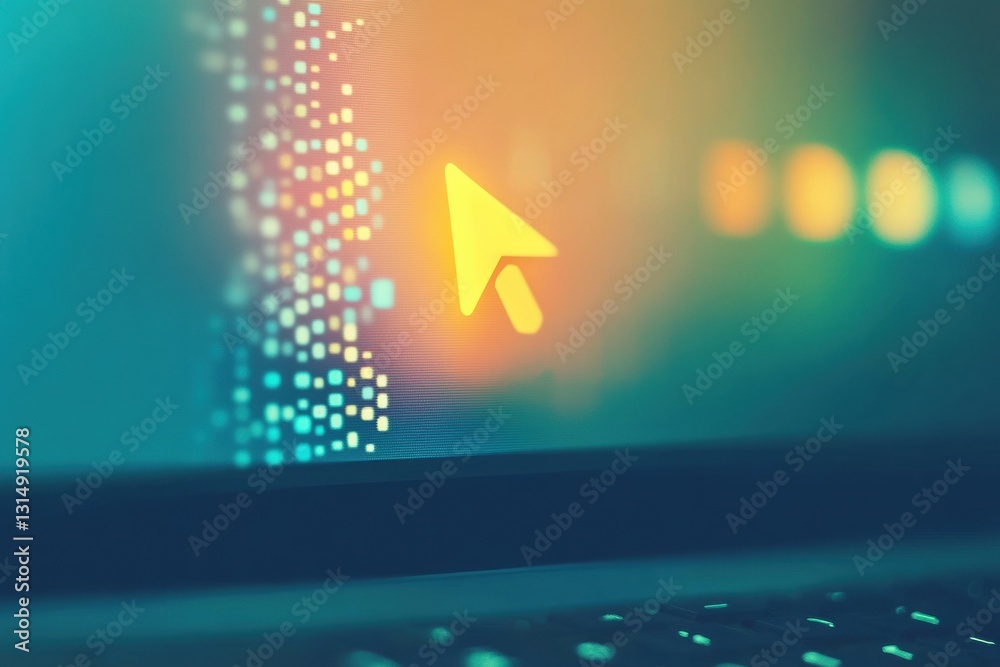 Aufkleber Minimalistic cursor icon symbolizes digital technology with soft gradient background and designated text space for tech services branding