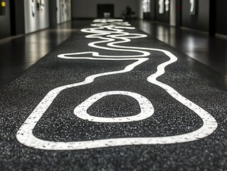 Intriguing floor art installation in minimalist contemporary hallway