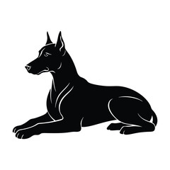 Large Dog Lying Down with Head Raised Silhouette on White Background