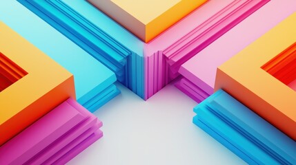 Colorful geometric shapes intersecting on white background