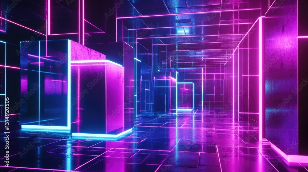 Poster ai-powered network infrastructure with glowing nodes and machine learning elements.