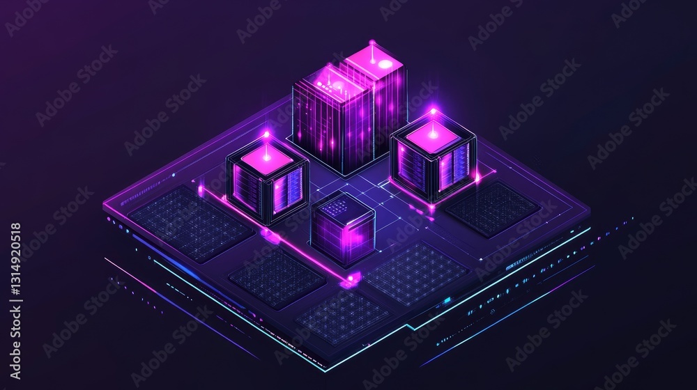 Poster ai-powered network infrastructure with glowing nodes and machine learning elements.