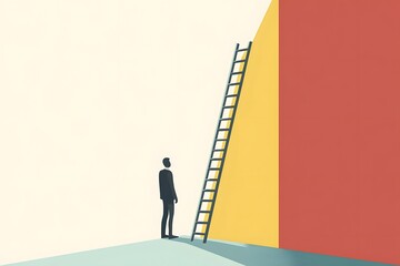 Person Looking at Ladder Against Colorful Wall Shows Opportunity Concept