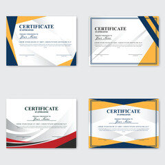 Four modern certificate templates; geometric design, white background; print or digital use