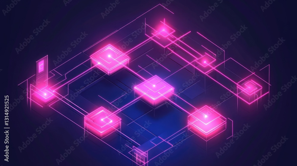 Poster artificial intelligence neural network with glowing nodes and learning pathways.