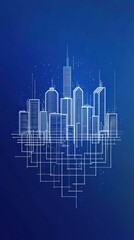 Fototapeta premium Digital wireframe cityscape with interconnected skyscrapers and blue background