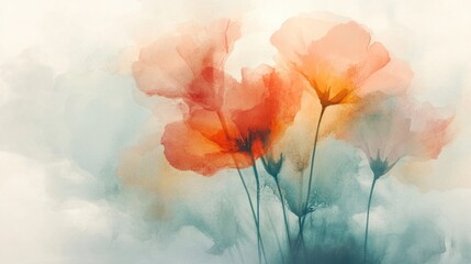 Obraz premium Impressionistic watercolor flowers blending seamlessly into a misty backdrop. 