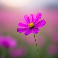 Obraz premium Magenta Cosmos Flower Swaying Gracefully in the Breeze