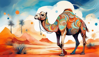 illustration of a camel in desert