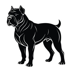 Mastiff Standing Powerfully with Broad Chest Silhouette on White Background