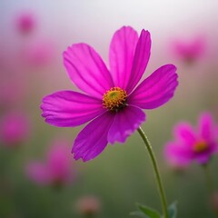 Obraz premium Magenta Cosmos Flower Swaying Gracefully in the Breeze