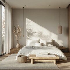 A modern bedroom in a bright natural style