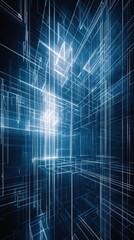 Obraz premium Abstract digital composition with intersecting lines and geometric shapes in cool blue tones