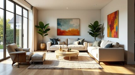 Modern Living Room Design with Natural Light and Abstract Artwork