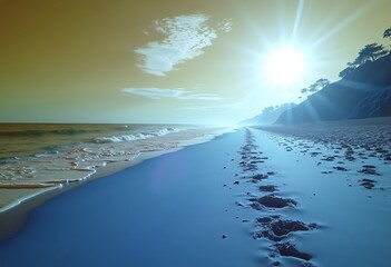 Bright Beach with path during backlit