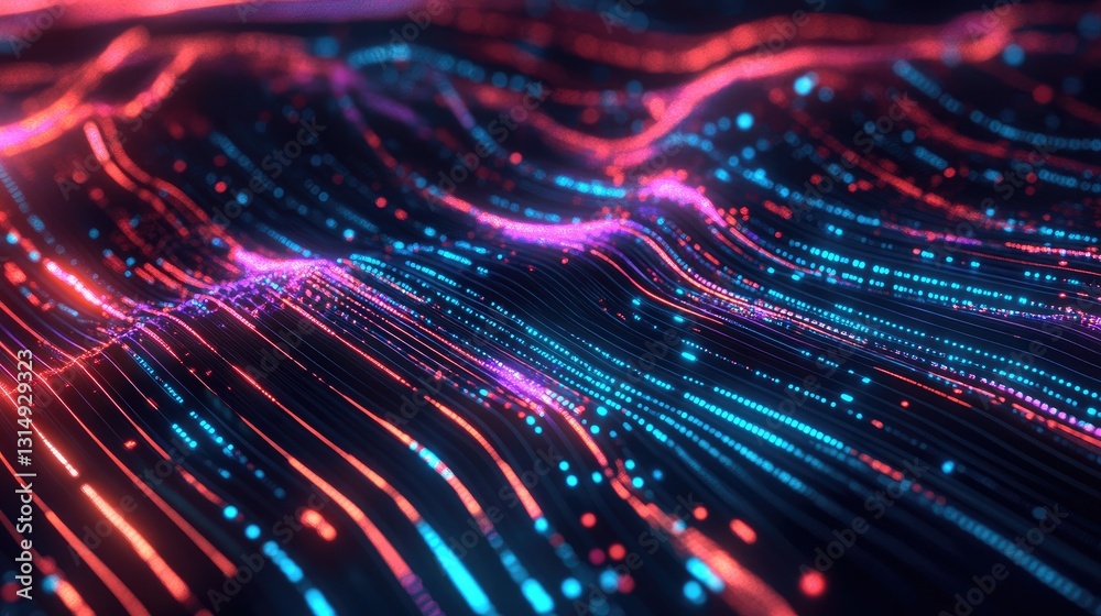 Poster big data visualization with real-time analytics flowing through digital connections.