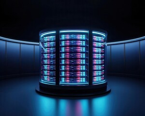 AIpowered supercomputer analyzing vast genomic datasets, futuristic biotech research