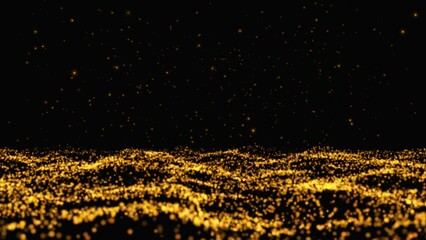 Beautiful Luxury golden magical stardust and sparkling particles space floor, flying though tunnel, for Oscar award ceremony event, Digital Art, Modern background, motion design.