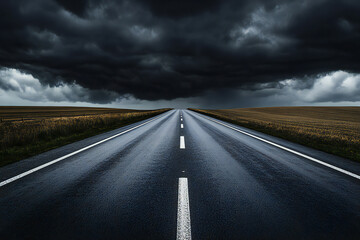Naklejka premium Endless Road to the Horizon Under a Stormy Sky