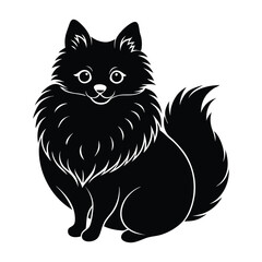 Pomeranian Sitting with Bushy Tail Curled Over Back Silhouette for Stock Illustration