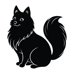 Pomeranian Sitting with Fluffy Tail Curved Over Back Silhouette for Stock Illustration