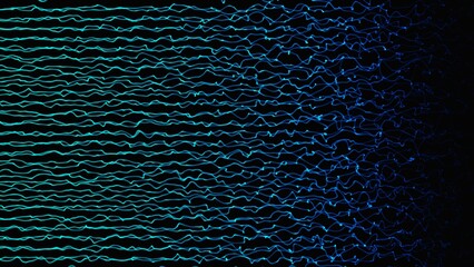 Abstract blue color wave net motion particles technology modern background.