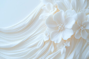 Obraz premium Elegant white floral sculpture with flowing petals and delicate details in a minimalist design