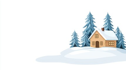 Fototapeta premium Snowy Wooden Cabin In Winter Wonderland Landscape