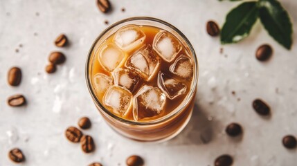 Savoring cold brew coffee in an urban setting close-up photography of a frosty delight in a chilled glass