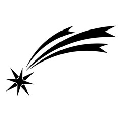 Falling star vector set with different tail. Set of shooting star. Icons of meteorites and comet. Black Shooting star isolated on white background. Graphic illustration for web design