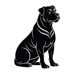 Rottweiler Sitting Calmly with Strong Chest Silhouette for Stock Illustration