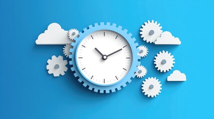 Clock with cogs and gears forming an abstract mechanism of time efficiency.