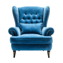 Luxurious Blue Velvet Wingback Armchair Elegant Comfort and Style
