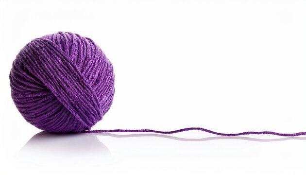 a ball of purple yarn with a long thread isolated on white background
