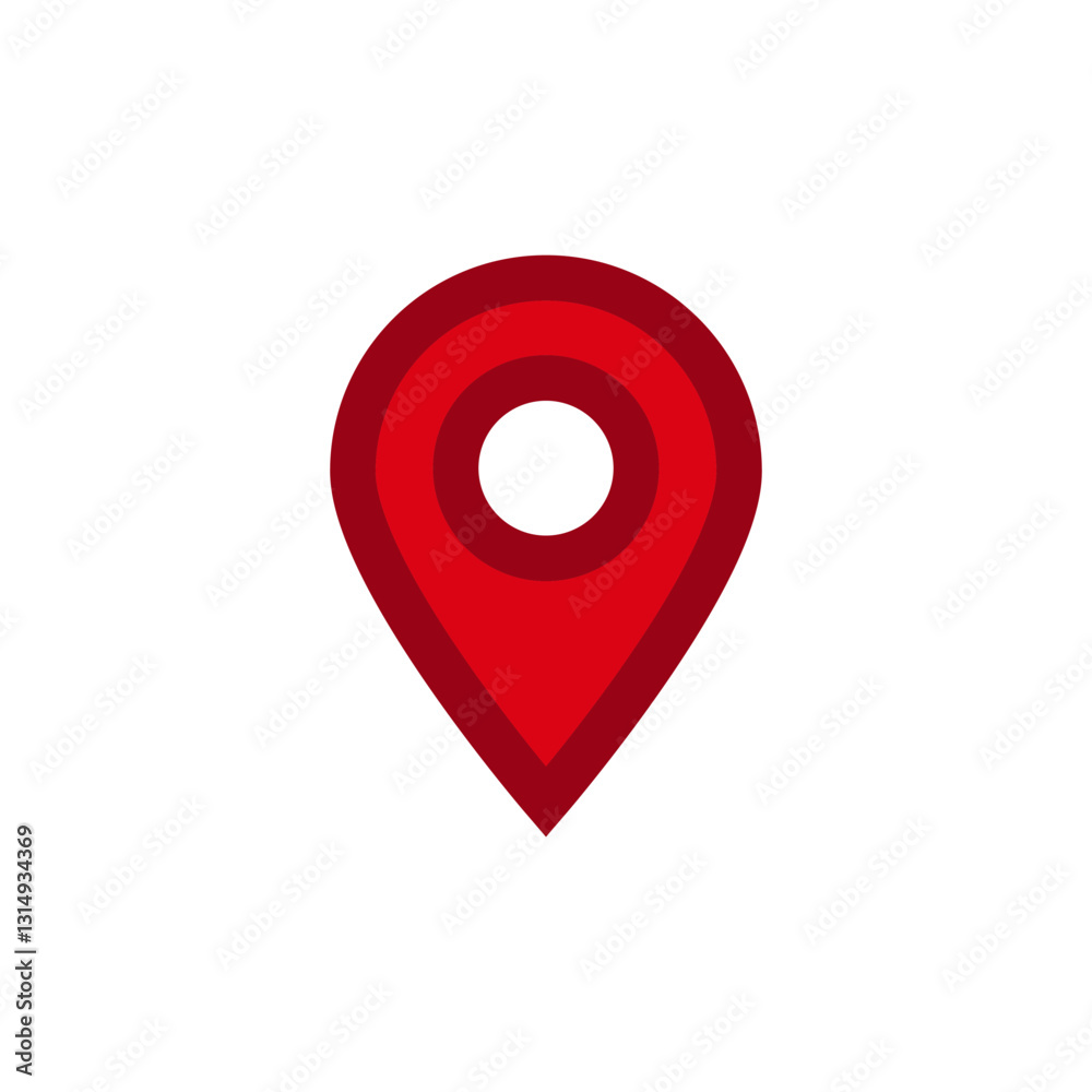 Poster a red location pin icon features a simple geometric design, commonly used for maps and navigation ap