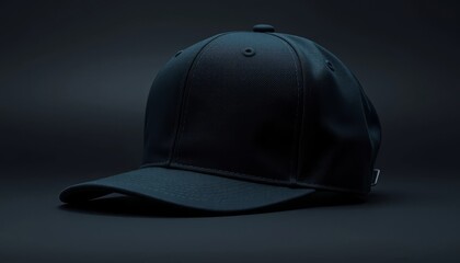 Obraz premium A Dark-Colored Baseball Cap, a Fashionable Accessory, Displayed Against a Simple Black Background