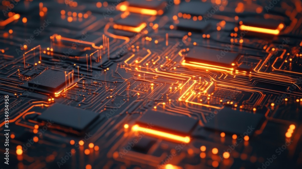 Poster cloud computing and data transfer concept with a glowing circuit board.