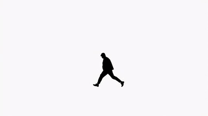Minimalist Black Silhouette of Dynamic Figure in Motion on White Background