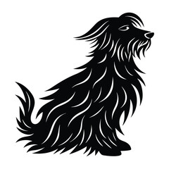Shaggy Dog Sitting with Fur Blowing in the Wind Silhouette for Stock Illustration