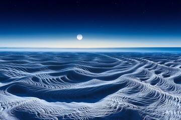 Abstract Ocean Waves at Night Under the Moon