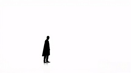 Minimalist Black Silhouette of Lone Figure on White Background - High Contrast Art