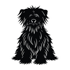 Shaggy Dog Sitting with Long Fur Covering Eyes Silhouette for Stock Art