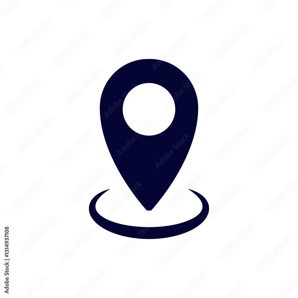 Poster a minimal black pin icon representing a location marker used for maps and navigation purposes.