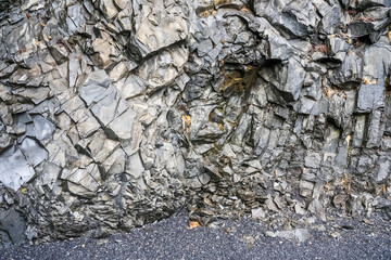 Basalt rock formation showing columnar jointing in iceland