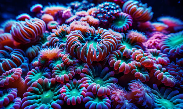 Bunte Korallen f&uuml;r Meeresbiologie, Korallenriff, Unterwasserfotografie, Desktop-Hintergrundbilder, close up
