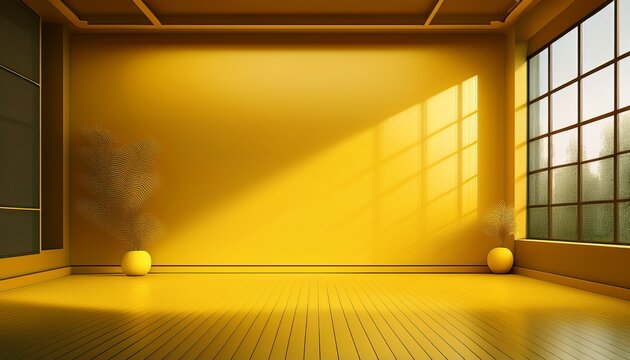 yellow virtual empty room background backdrop banner image with window for online presentations and zoom meetings